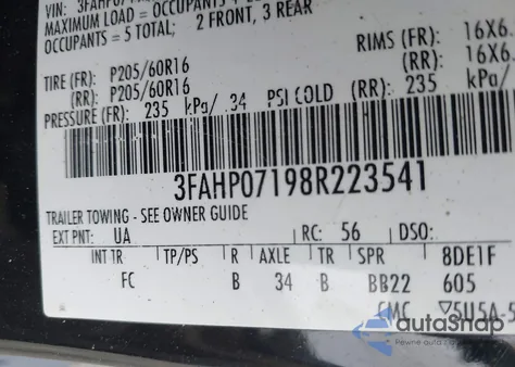 2008 Ford Fusion Se z USA, uszkodzony, nr VIN 3FAHP07198R223541